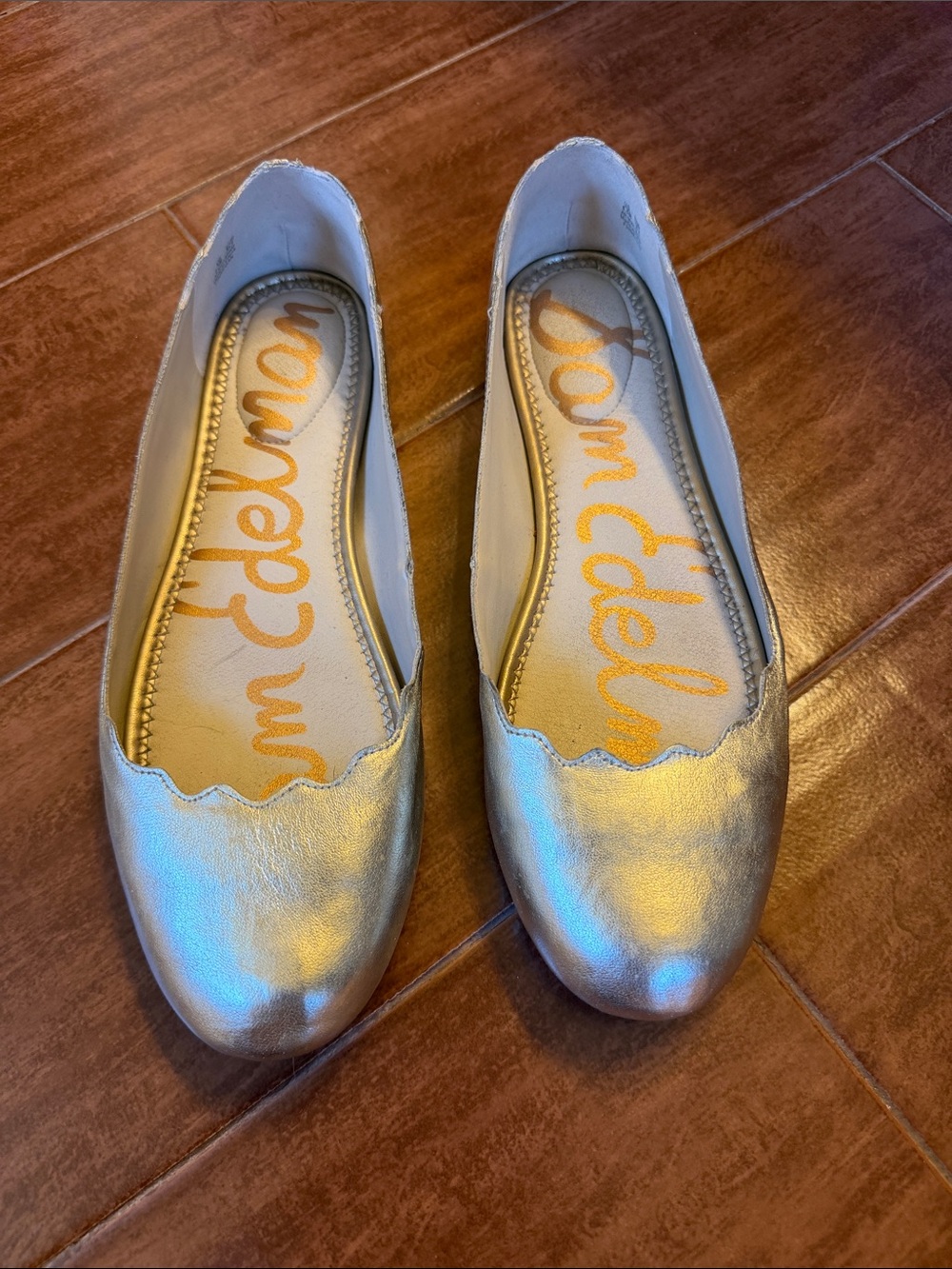 Sam Edelman Gold Scalloped Edge Ballet Flats